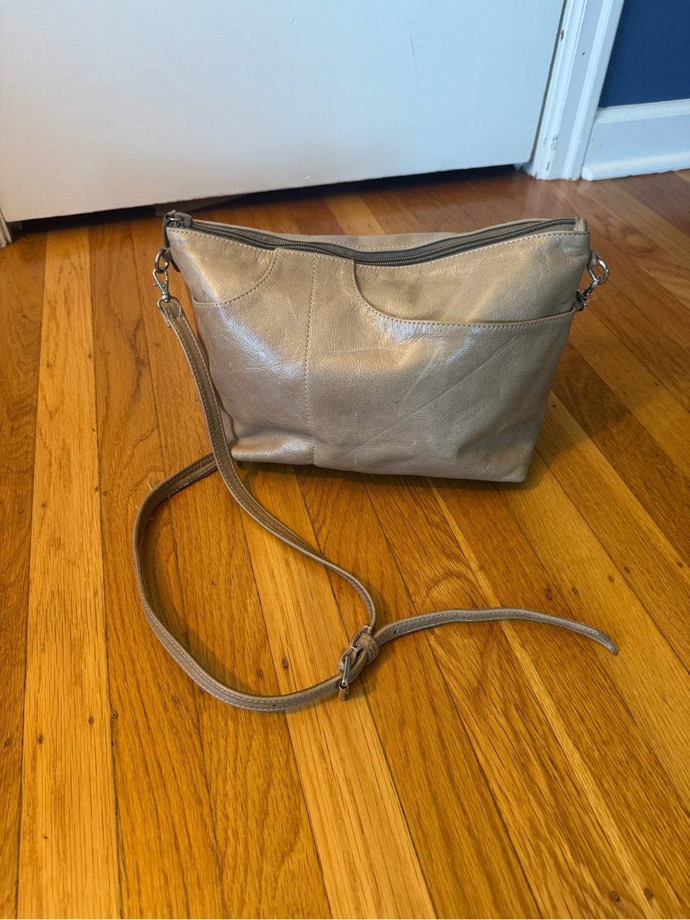Leather Crossbody Bag in Warm Taupe